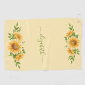 Monogram Zonnebloemen Geel Groene Bloemen Golfhanddoek (Horizontaal)