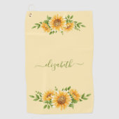 Monogram Zonnebloemen Geel Groene Bloemen Golfhanddoek (Voorkant)