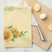 Monogram Zonnebloemen Geel Groene Bloemen Theedoek (Quarter Fold)