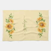Monogram Zonnebloemen Geel Groene Bloemen Theedoek (Horizontaal)