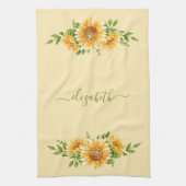 Monogram Zonnebloemen Geel Groene Bloemen Theedoek (Verticaal)