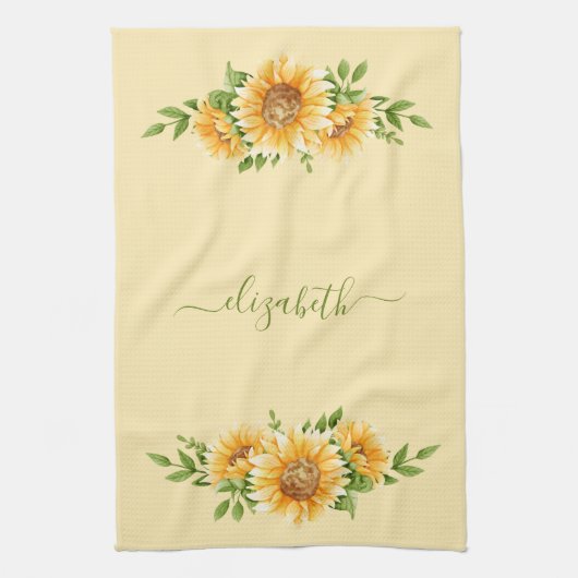 Monogram Zonnebloemen Geel Groene Bloemen Theedoek (Verticaal)