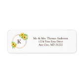 Monogram Zonnebloemen Gouden Frame Groene Bladeren Etiket (Voorkant)