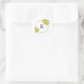 Monogram Zonnebloemen Groene Bladeren Rustieke Env Ronde Sticker (Tas)
