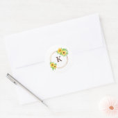 Monogram Zonnebloemen Groene Bladeren Rustieke Env Ronde Sticker (Envelop)