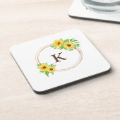 Monogram zonnebloemen Lijst Groene bladeren Rustig Bier Onderzetter (Linkerzijde)