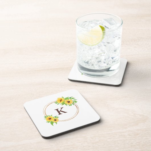 Monogram zonnebloemen Lijst Groene bladeren Rustig Bier Onderzetter (Rechterzijde)