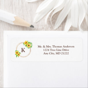 Monogram zonnebloemen Lijst Groene bladeren Rustig Etiket