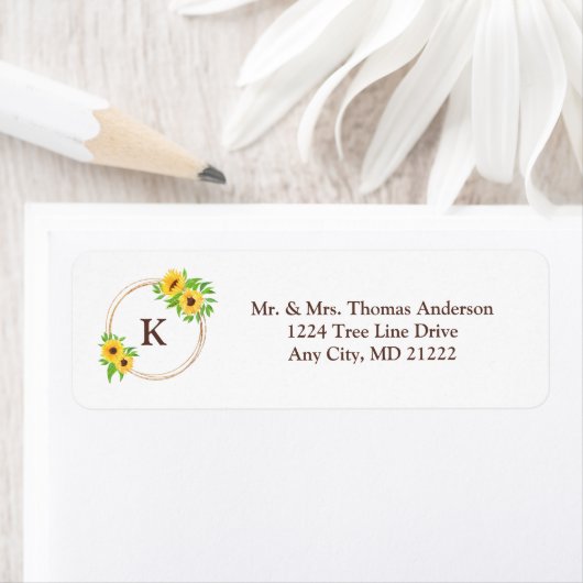Monogram zonnebloemen Lijst Groene bladeren Rustig Etiket (Insitu)