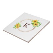 Monogram zonnebloemen Lijst Groene bladeren Rustig Tegeltje (Zijkant)