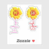 (Monogram Zonnebloemen voor Meisjes) Handgeschreve Sticker (Vel)