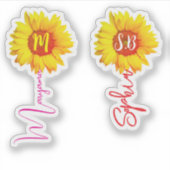(Monogram Zonnebloemen voor Meisjes) Handgeschreve Sticker (Voorkant)