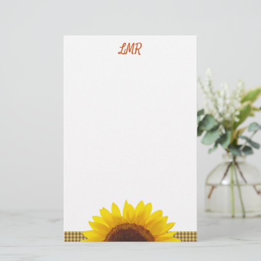 Monogram zonnebloemkool Blank schrijven Briefpapier (Staand voorkant)