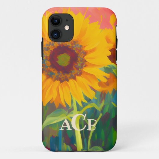 Monogram zonnebloemkunstwerk Case-Mate iPhone case (Achterkant)
