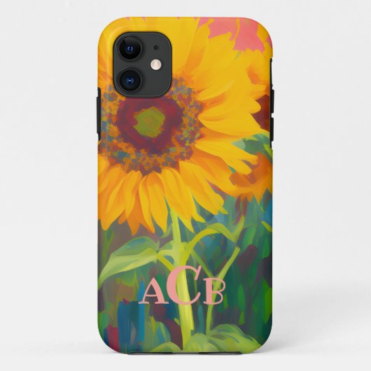 Monogram zonnebloemkunstwerk Case-Mate iPhone case (Achterkant)