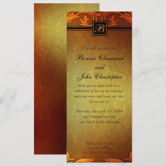 Monogram zonnesodig Hues Fall Weddenschap Kaart (Voorkant / Achterkant)