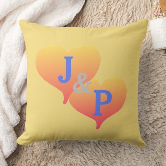 Monogram Zonsondergang Hart Geel Blauw Kussen (Deken)