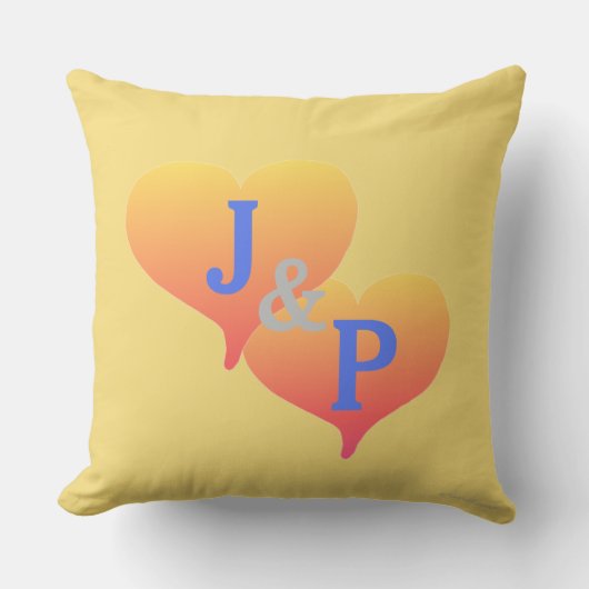 Monogram Zonsondergang Hart Geel Blauw Kussen (Voorkant)