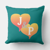 Monogram Zonsondergang Hart Teal Groen Omkeerbaar  Kussen (Voorkant)