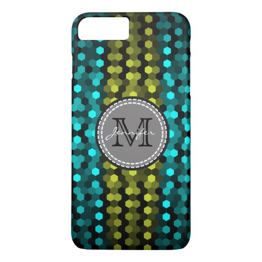 Monogram zuurgroen en Aqua Hexagons-mozaïekpatroon Case-Mate iPhone Case (Achterkant)