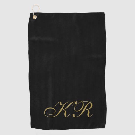 Monogram Zwarde Gouden Initiaal Letters Elegante H Golfhanddoek (Voorkant)
