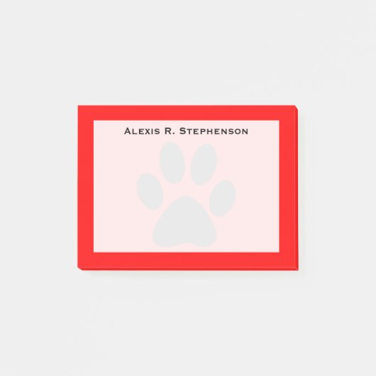 Monogram Zwart Animal Paw Print Rood Post-it® Notes (Voorkant)