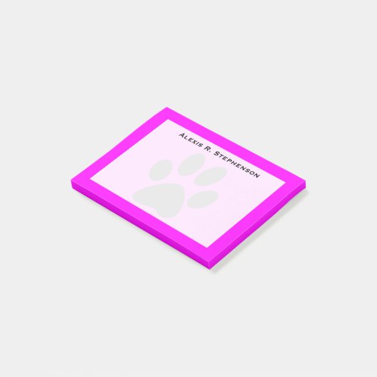Monogram Zwart Animal Paw Print Roze Post-it® Notes (Schuin)