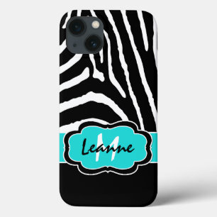 Monogram zwart, Aqua Zebra Stripe iPad-luchttas iPhone 13 Hoesje