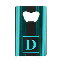 Monogram zwart/aquablauwe streep creditkaart flessenopener