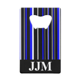Monogram Zwart, Blauw, Wit Barcode Streep Creditkaart Flessenopener