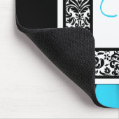 Monogram zwart, blauw, witte Damask Mousepad Muismat (Hoek)