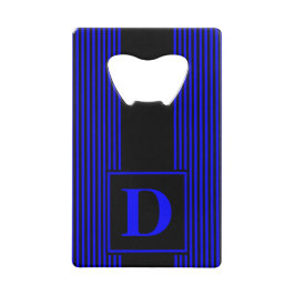 Monogram zwart/blauwe streep creditkaart flessenopener