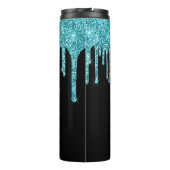 Monogram zwart Blauwgroen blauw glitter Thermosbeker (Achterkant)