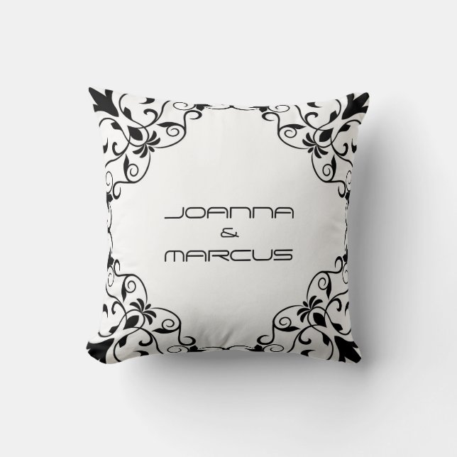 Monogram zwart bloemig Lijst Kussen (Voorkant)