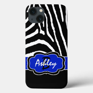 Monogram zwart, Blue Zebra Stripe iPad Air-draagta iPhone 13 Hoesje