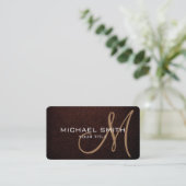 Monogram zwart boon leer look visitekaartje (Staand voorkant)