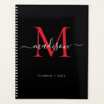 Monogram Zwart Bourgondië Girly Script Naam 2021 Planner<br><div class="desc">Modern Monogram Zwart Bourgondië Red Maroon Girly Elegant Stijlvol Script Naam 2021 Planner</div>