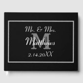 Monogram zwart bruid bruidegom datum bruiloft gastenboek (Voorkant)
