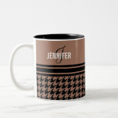 Monogram zwart bruin houndstooth naam tweekleurige koffiemok (Links)