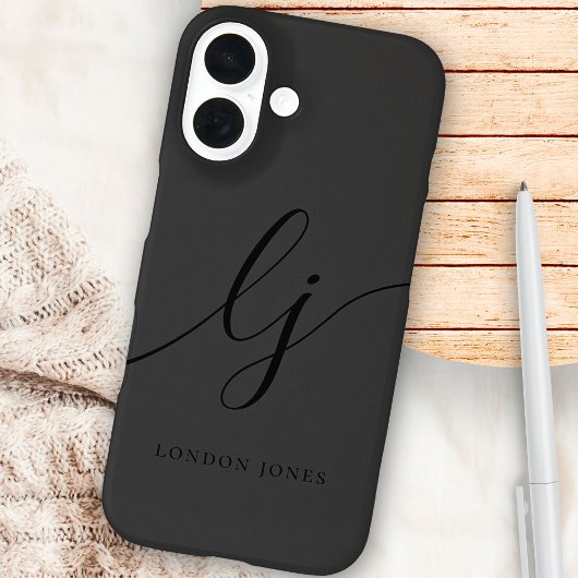 Monogram Zwart Calligrafie Script Initialen Elegan Case-Mate iPhone Case