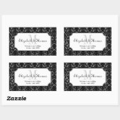 Monogram zwart damask lijst uit de stad geschenkza rechthoekige sticker (Vel)