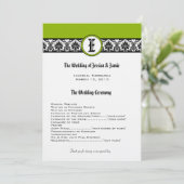 Monogram Zwart Damast Wedding Programma Programmakaart (Staand voorkant)