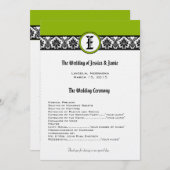 Monogram Zwart Damast Wedding Programma Programmakaart (Voorkant / Achterkant)