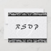 Monogram Zwart Damast Wedding Response RSVP (Voorkant)