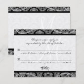 Monogram Zwart Damast Wedding Response RSVP (Voorkant / Achterkant)
