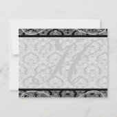 Monogram Zwart Damast Wedding Response RSVP (Voorkant)