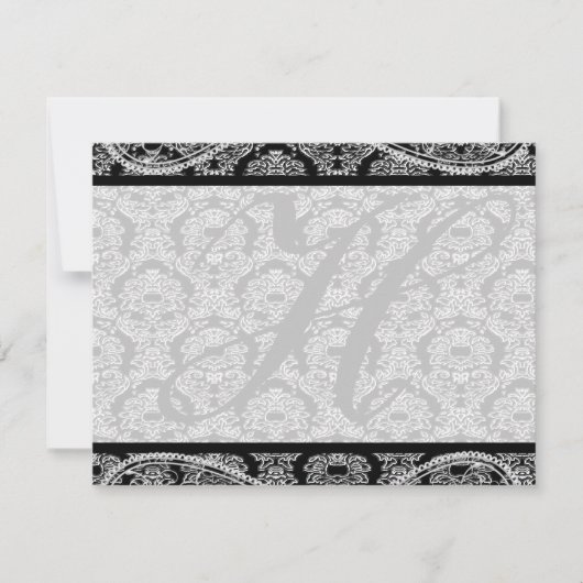 Monogram Zwart Damast Wedding Response RSVP (Voorkant)