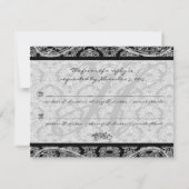 Monogram Zwart Damast Wedding Response RSVP (Achterkant)