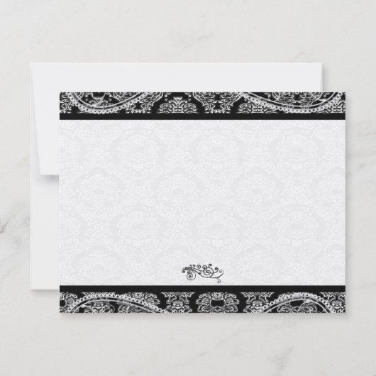 Monogram Zwart Damast Wedding Response RSVP (Achterkant)
