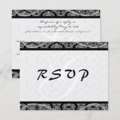 Monogram Zwart Damast Wedding Response RSVP Kaartje (Voorkant / Achterkant)